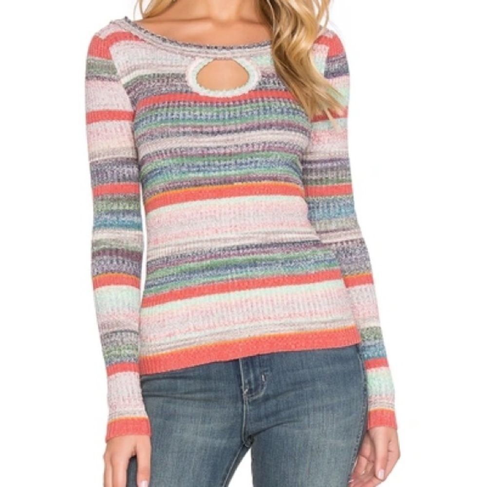 FREE PEOPLE Sunshine Daydream Long Sleeve Sweater in Multi Color Combo Size: XS